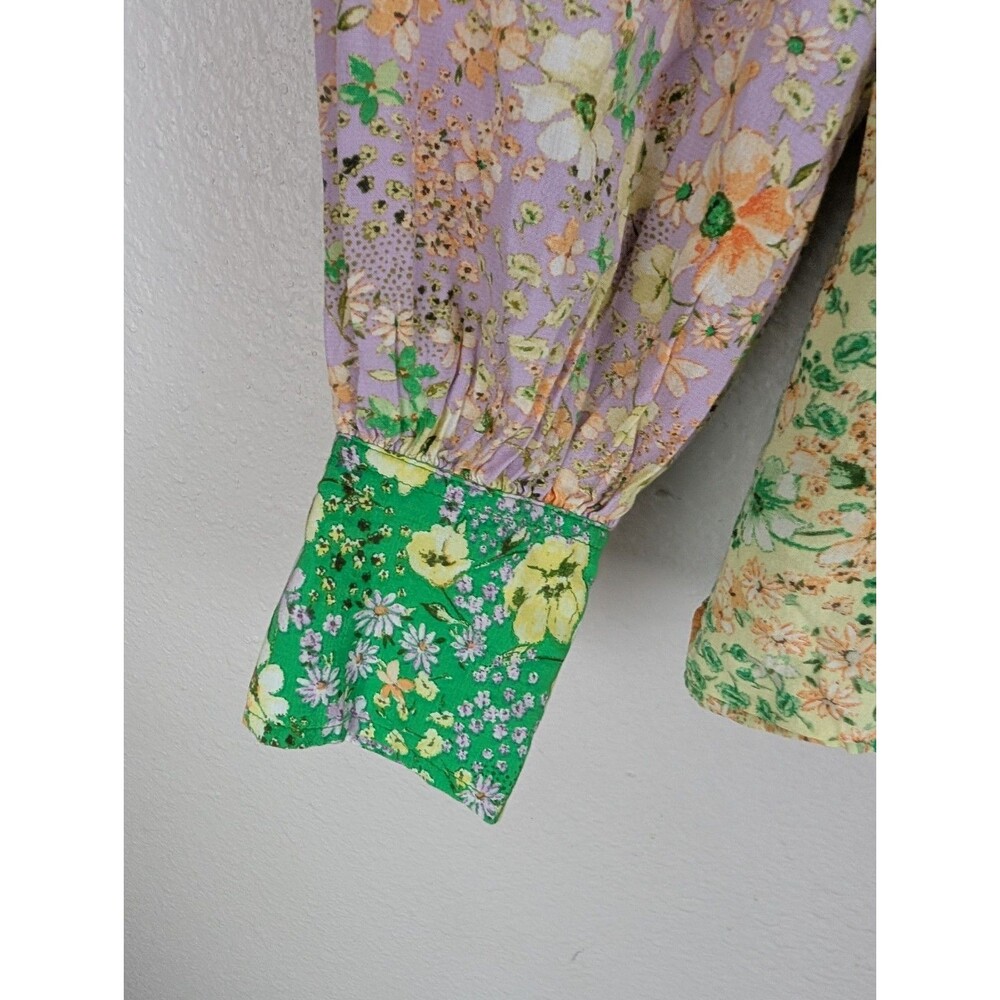 Loft Floral Patchwork Bishop Sleeve Button Up Shi… - image 4